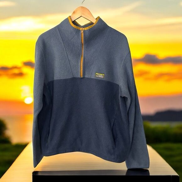 Vintage LL BEAN fleece 1/4 zip Men's Blue and Gray Sweater size large - Picture 1 of 5